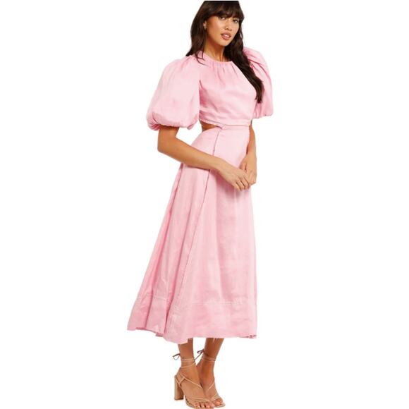 AJE Serendipity Cut Out Dress Musk Pink Puff Sleeve Women 4 Maxi Pockets - Picture 7 of 16